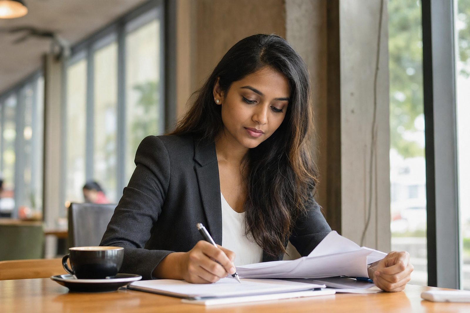 Malaysian professional reviewing revision notes ahead of a resit