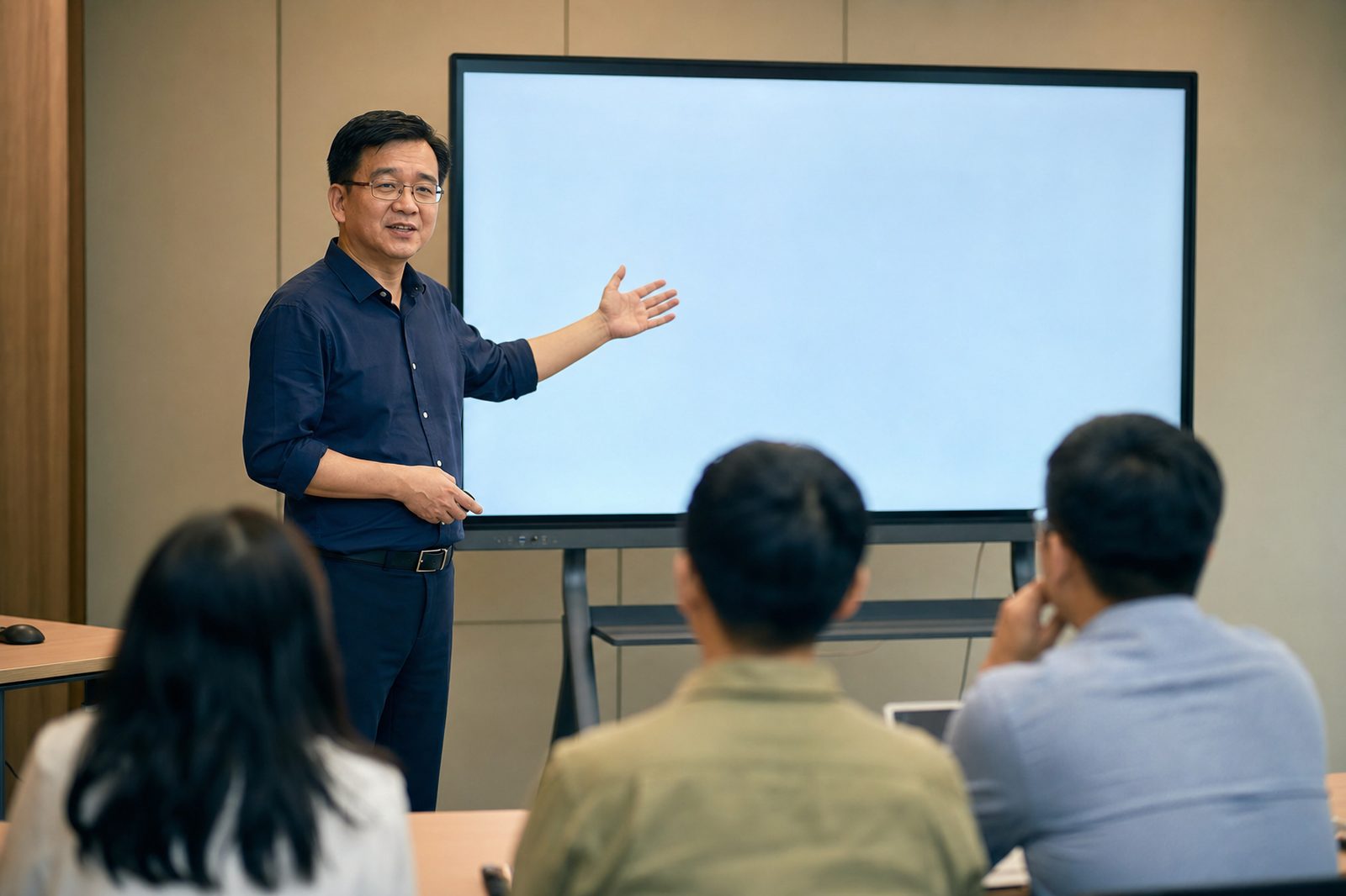 Tutor teaching a small class of Malaysian adult learners